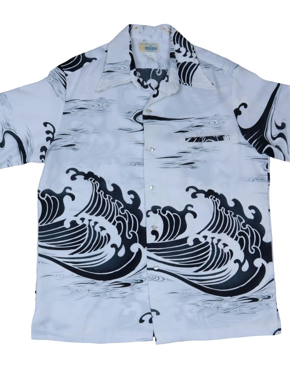 Vintage Andrade Hawaiian Short Sleeve Button Up Shirt Black Waves Men's Large
